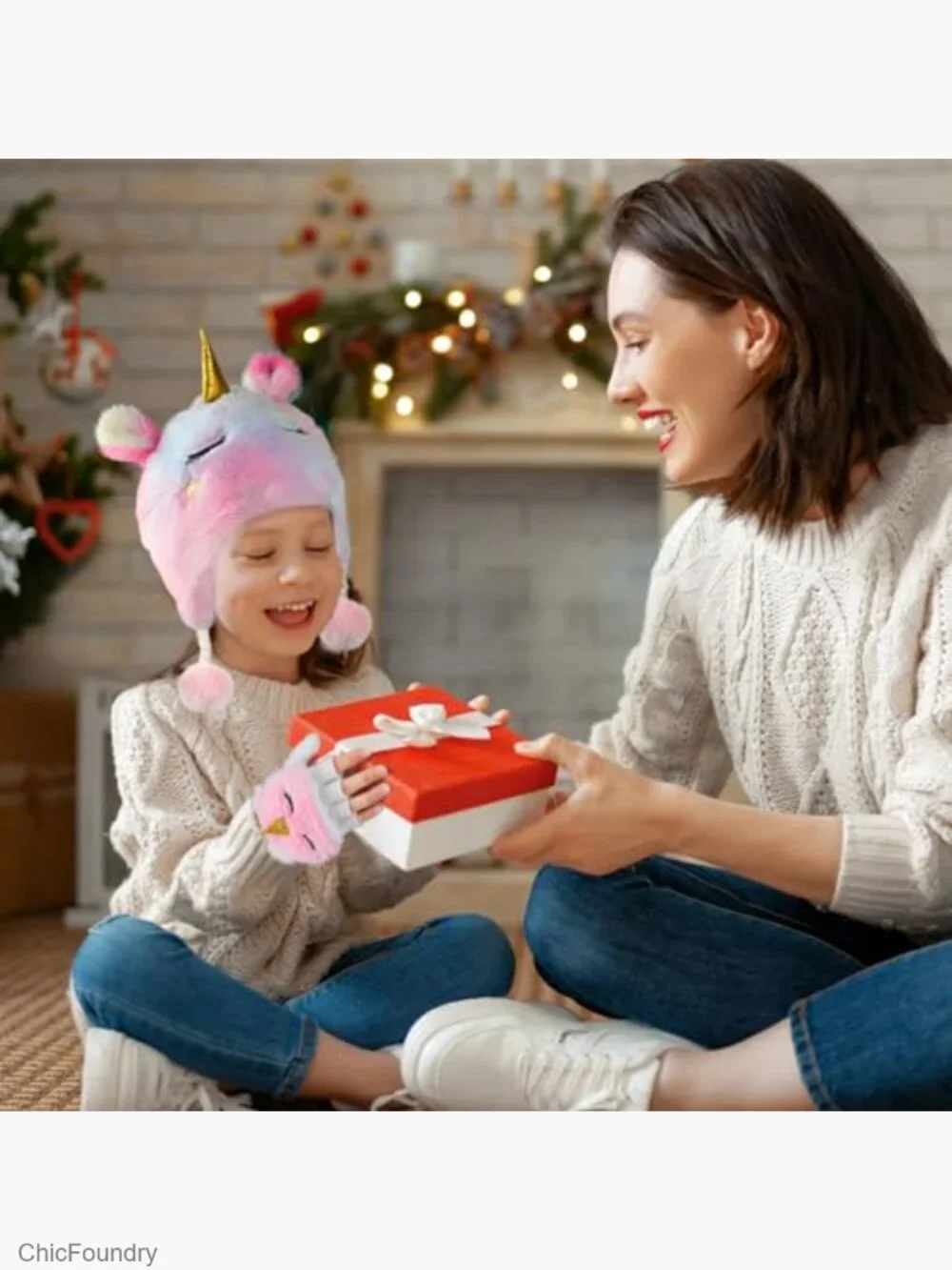 Fleece Unicorn Earflap Hat and Flip Top Mittens Set for Kids